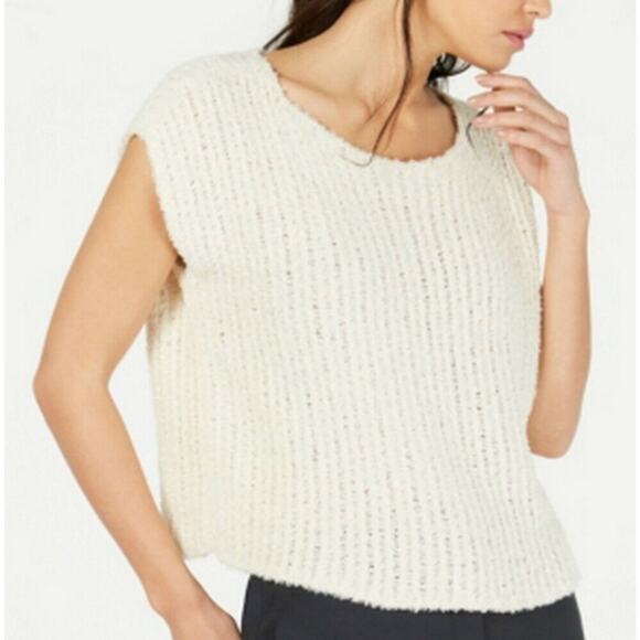Eileen Fisher Womens Eyelash Summer Sweater Short Cap Sleeve Cream Ivory XXS - Picture 3 of 14